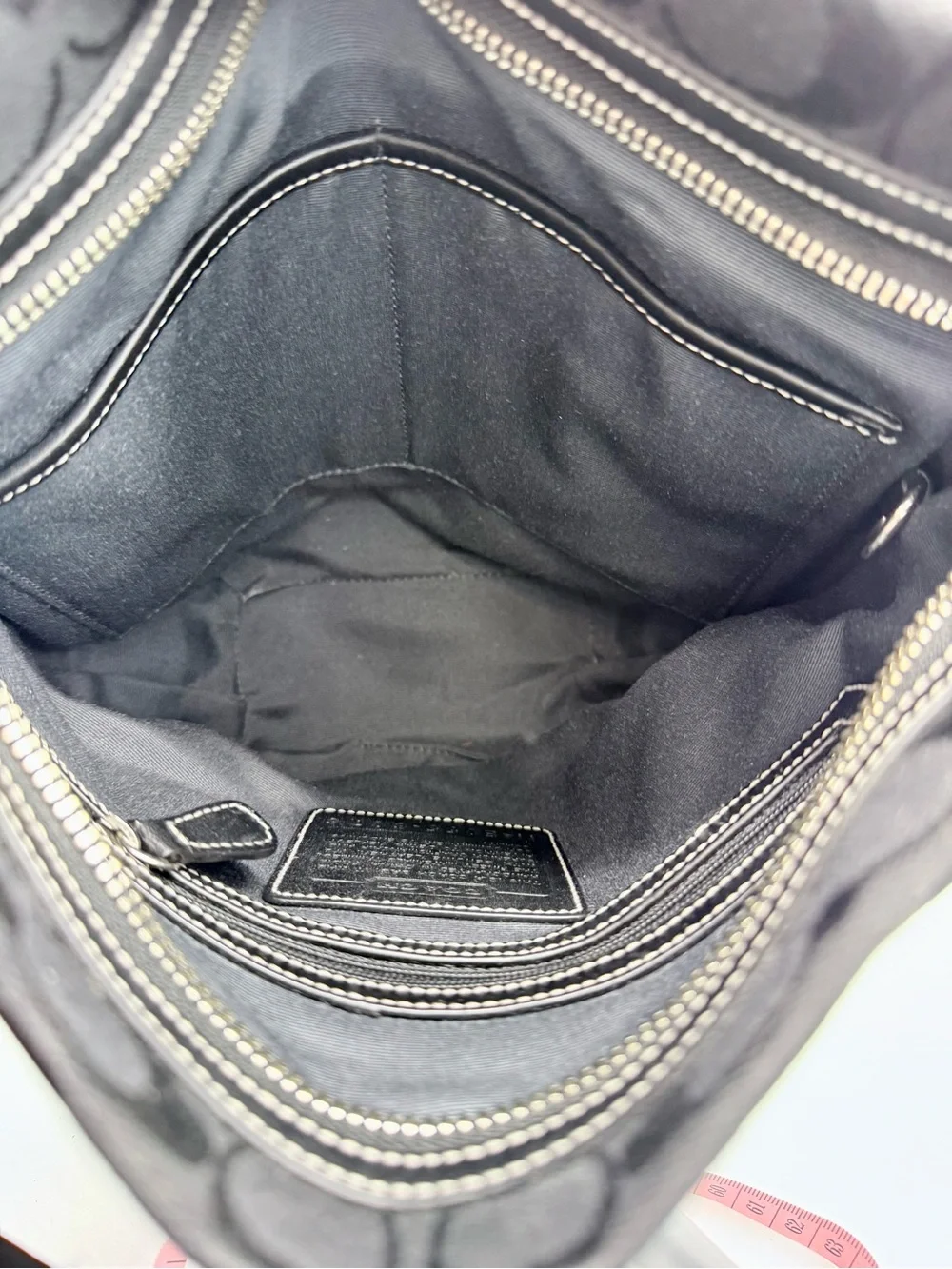 Coach Black Signature Canvas Shoulder Bag with Leather Trim